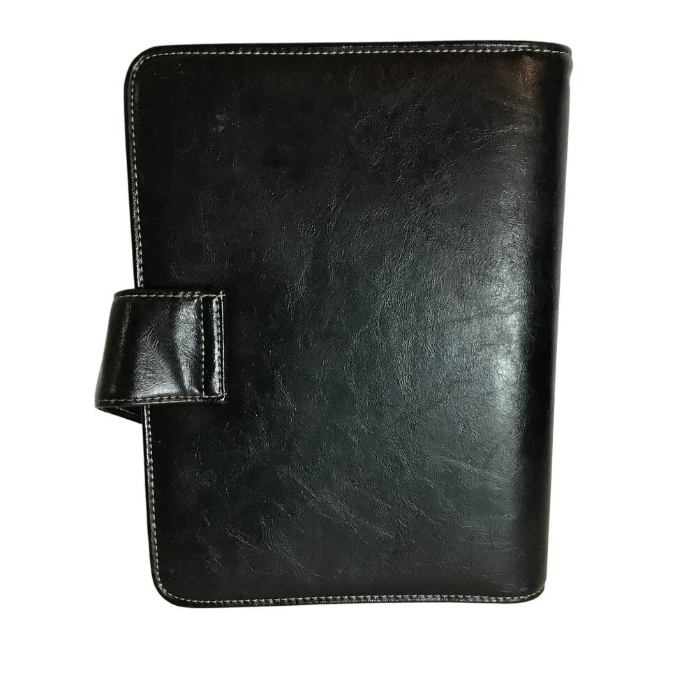 Black Leather Planner Organizer with Snap Closure